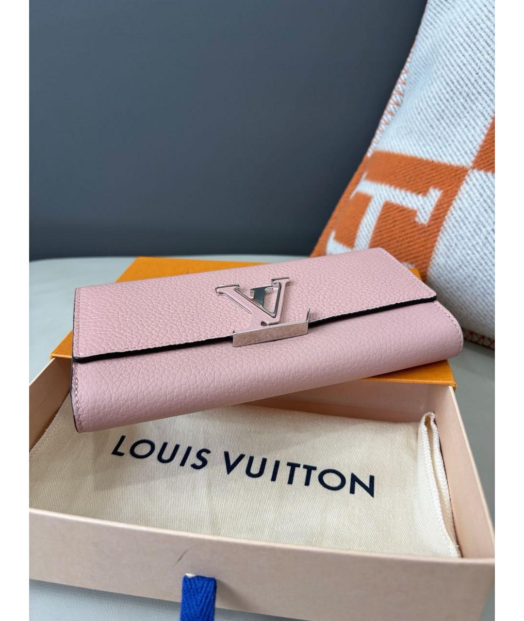 LOUIS VUITTON Розовый кожаный кошелек, фото 4