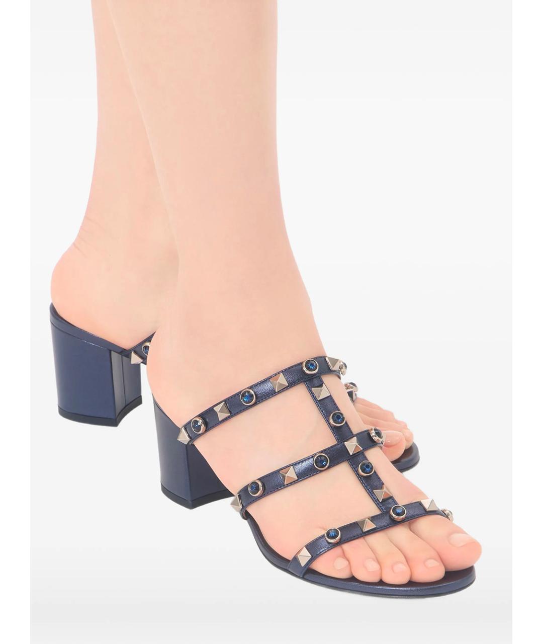 VALENTINO Синие кожаные мюли, фото 2