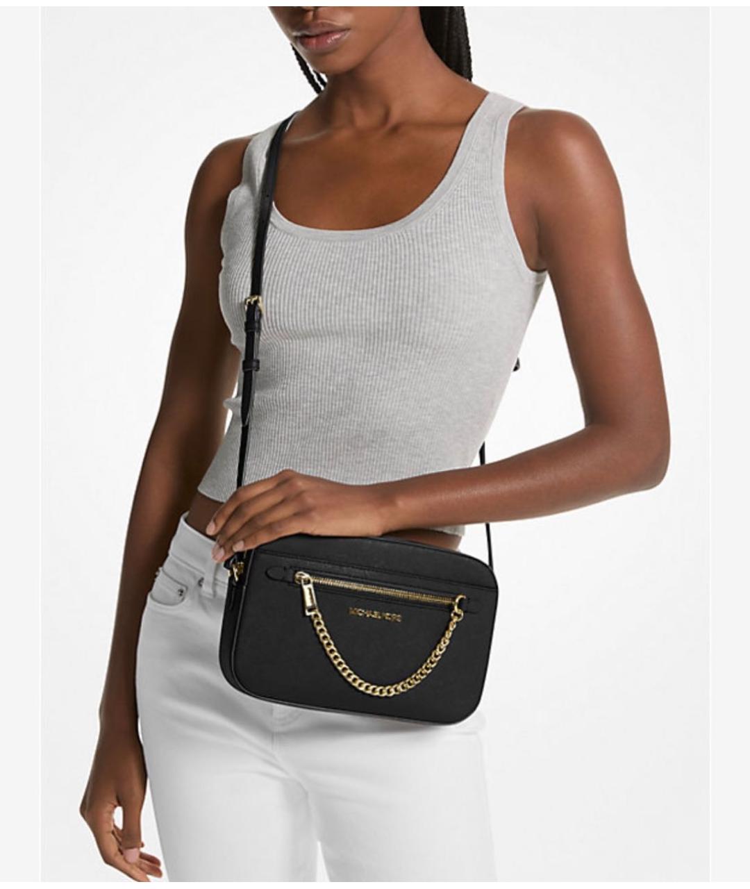 MICHAEL MICHAEL KORS Черная кожаная сумка через плечо, фото 7