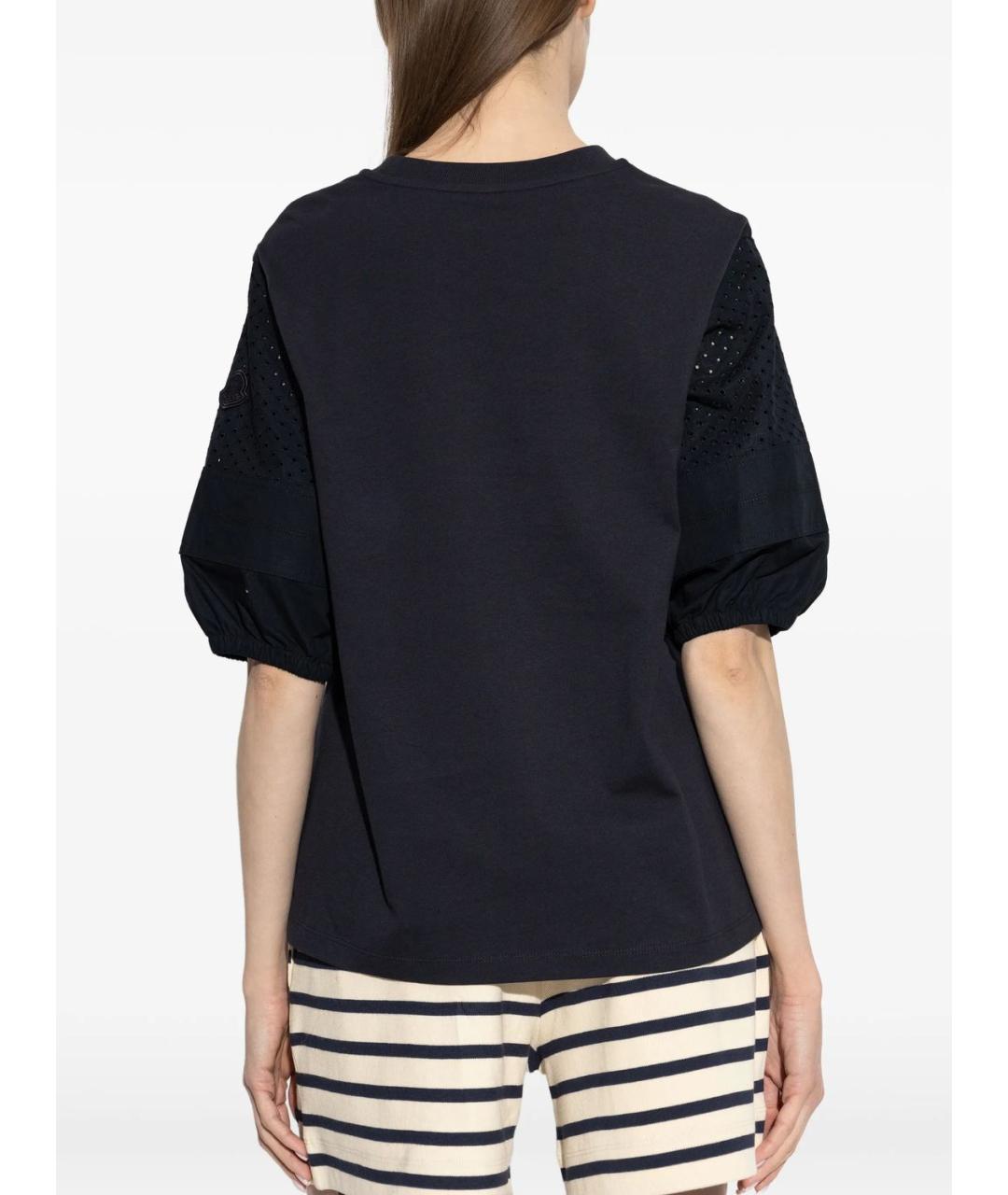 MONCLER Темно-синяя хлопковая футболка, фото 5