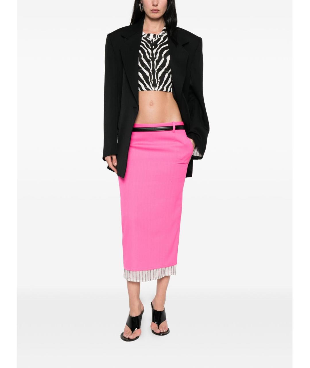 THE ATTICO Розовая шерстяная юбка миди, фото 5
