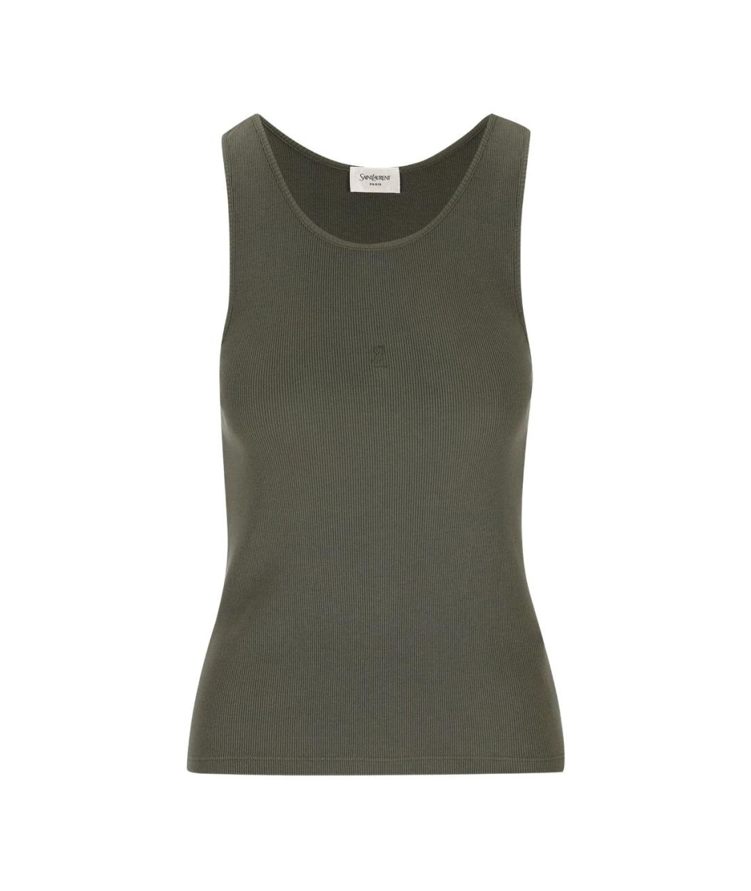 SAINT LAURENT Хаки хлопковая майка, фото 1