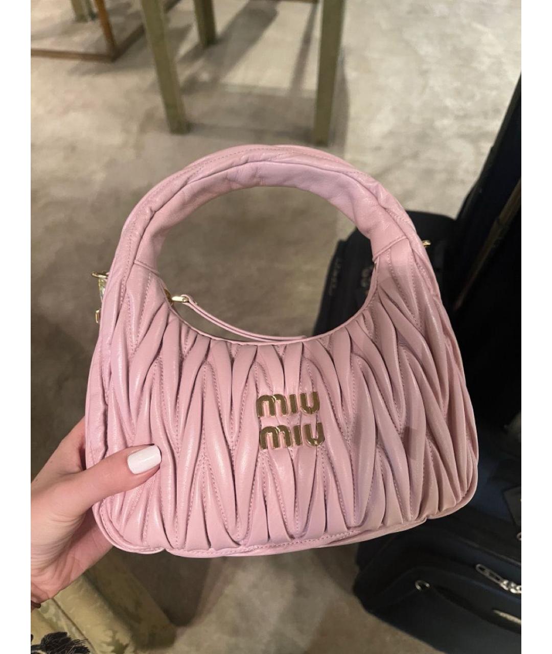 MIU MIU Розовая кожаная сумка с короткими ручками, фото 3