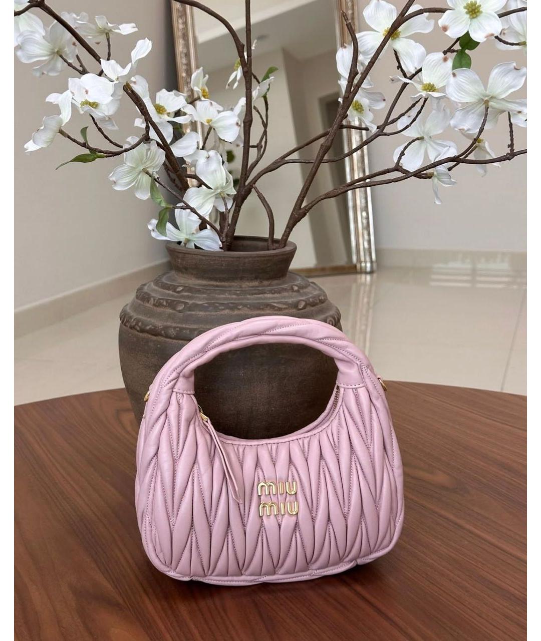 MIU MIU Розовая кожаная сумка с короткими ручками, фото 2