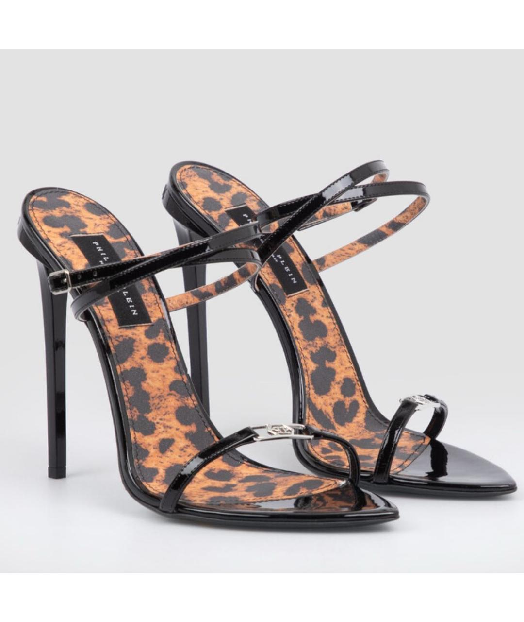 PHILIPP PLEIN Черные босоножки из лакированной кожи, фото 2