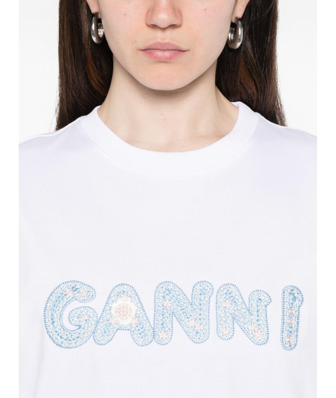 GANNI Белая хлопковая футболка, фото 2