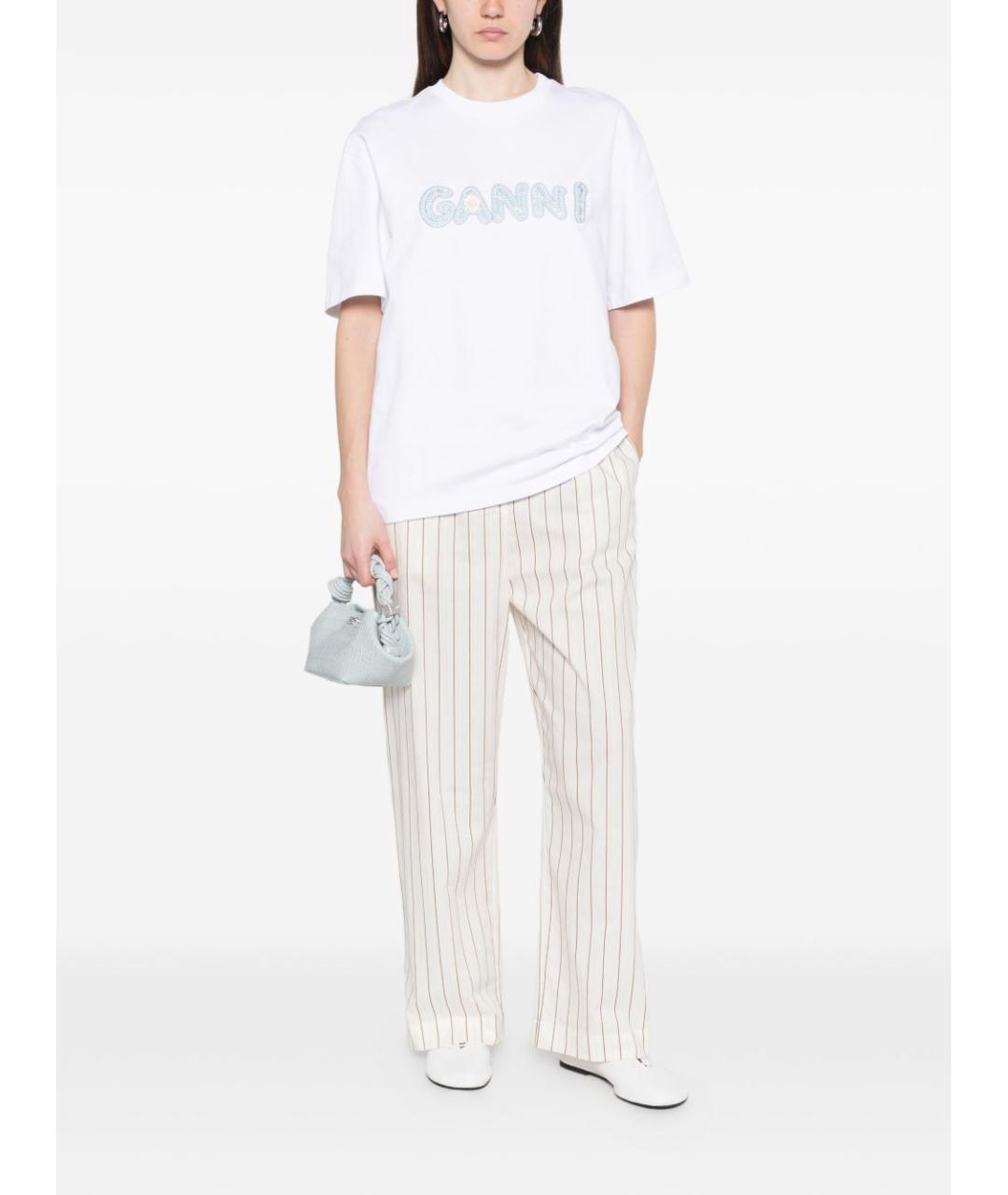 GANNI Белая хлопковая футболка, фото 4