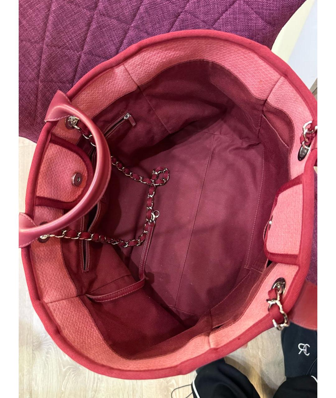 CHANEL Бордовая хлопковая пляжная сумка, фото 4