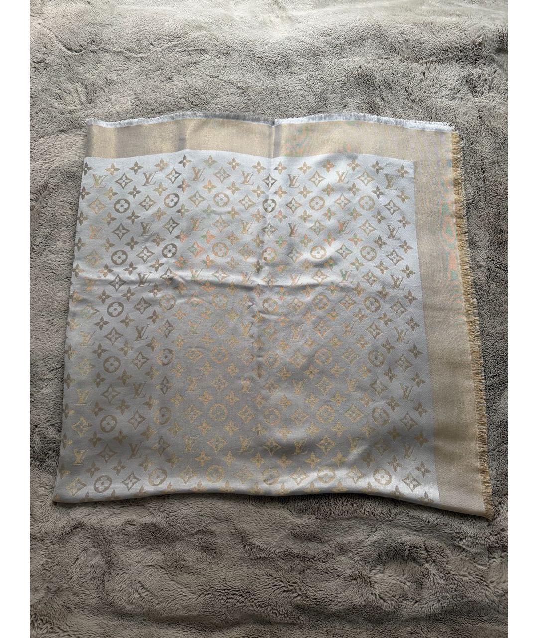 LOUIS VUITTON Бежевый шелковый платок, фото 4
