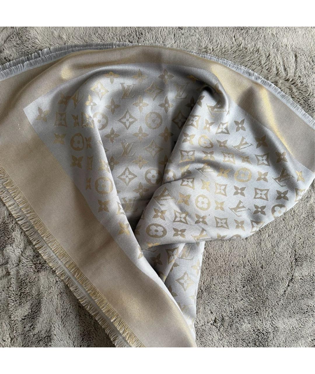 LOUIS VUITTON Бежевый шелковый платок, фото 2