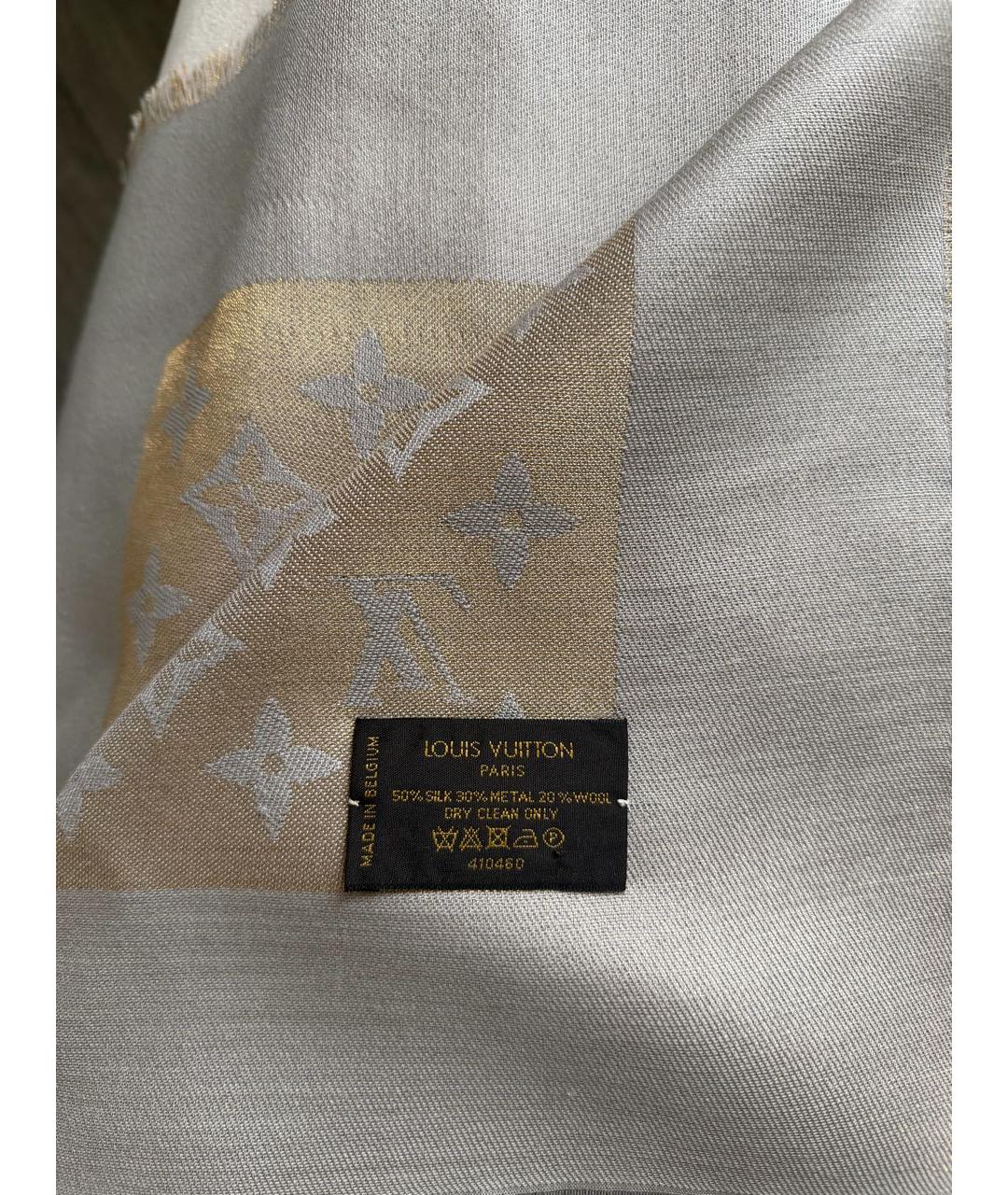 LOUIS VUITTON Бежевый шелковый платок, фото 3
