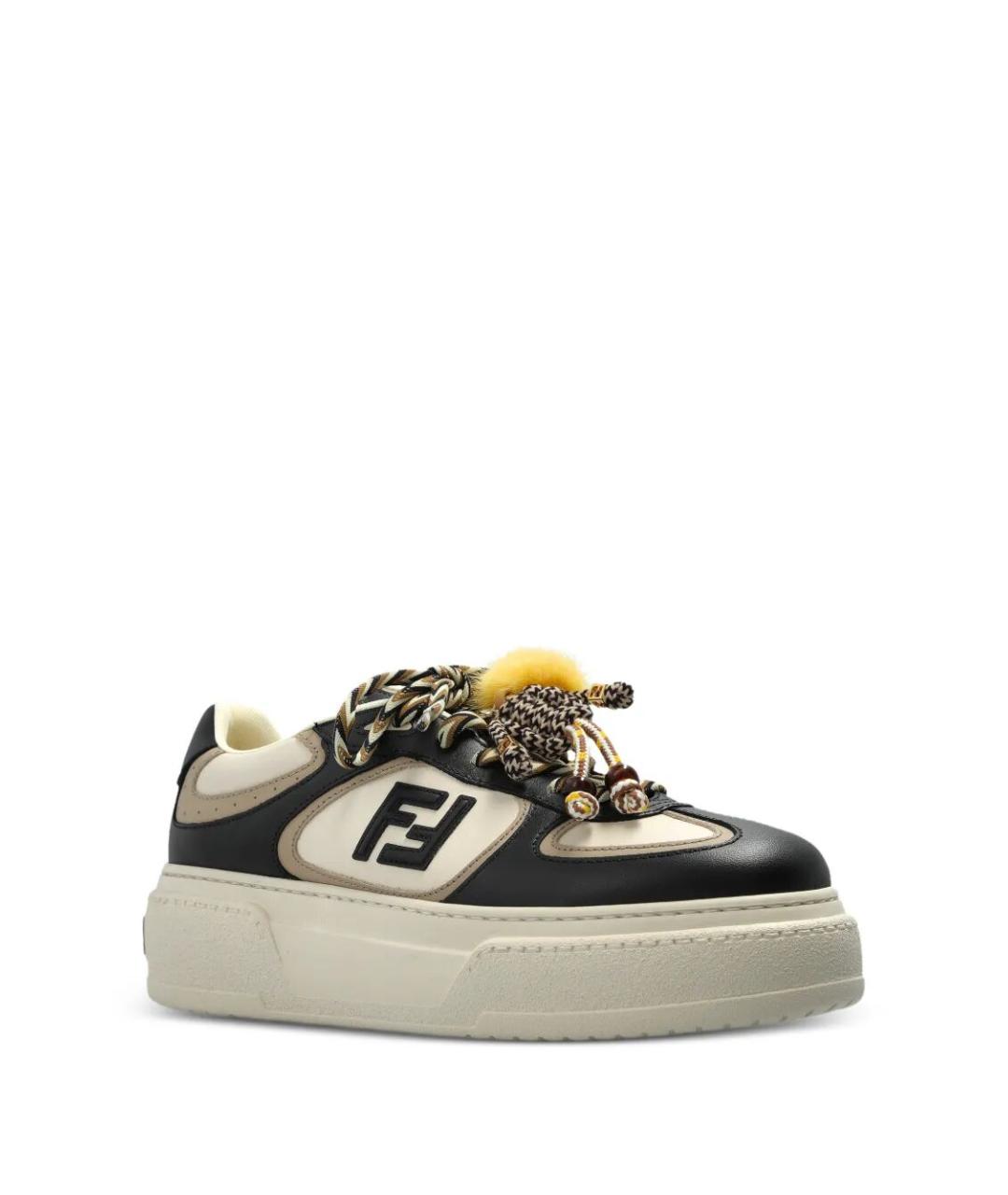 FENDI Черные кожаные кроссовки, фото 3