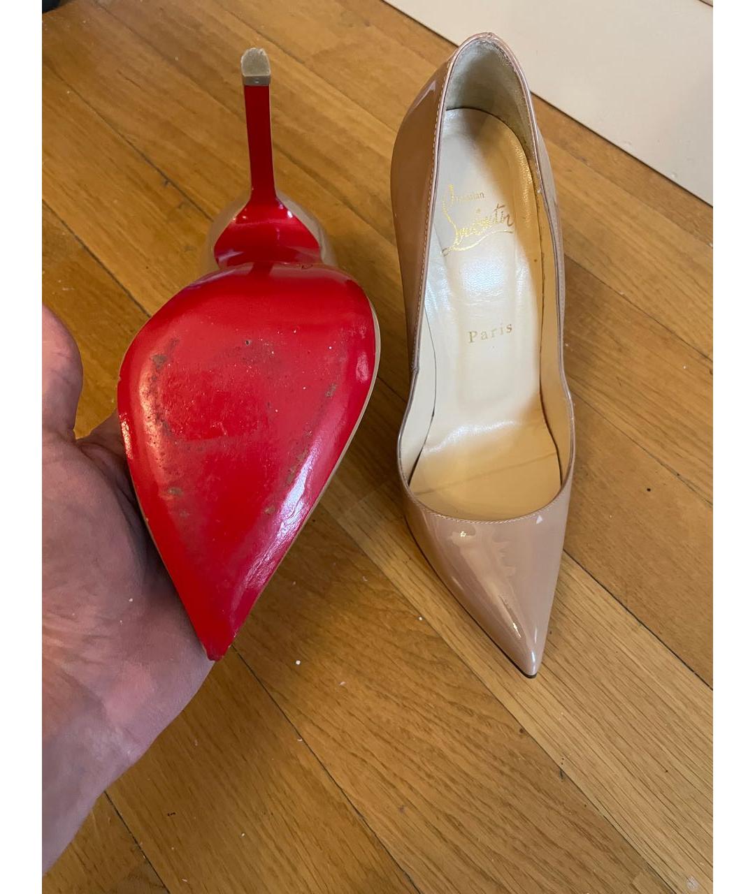 CHRISTIAN LOUBOUTIN Бежевые кожаные туфли, фото 4