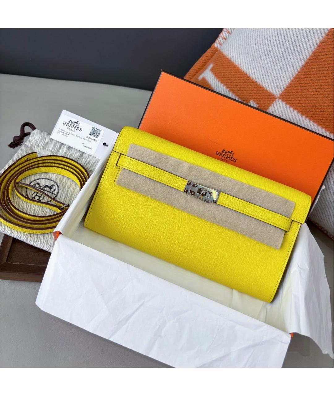 HERMES Желтый кожаный кошелек, фото 2