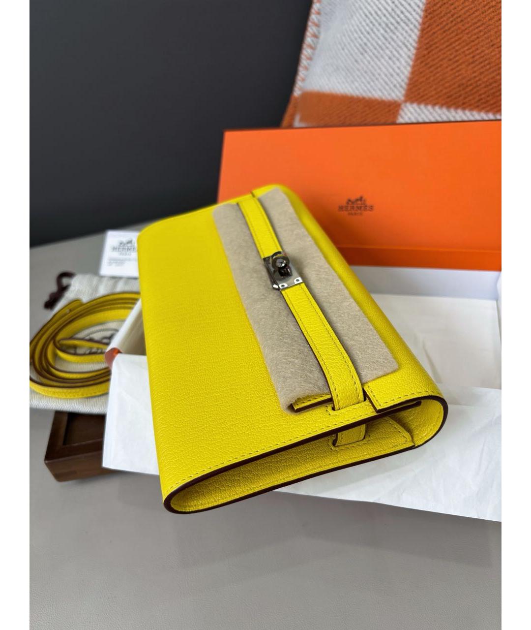 HERMES Желтый кожаный кошелек, фото 3
