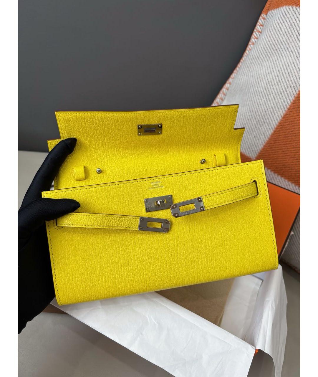 HERMES Желтый кожаный кошелек, фото 6