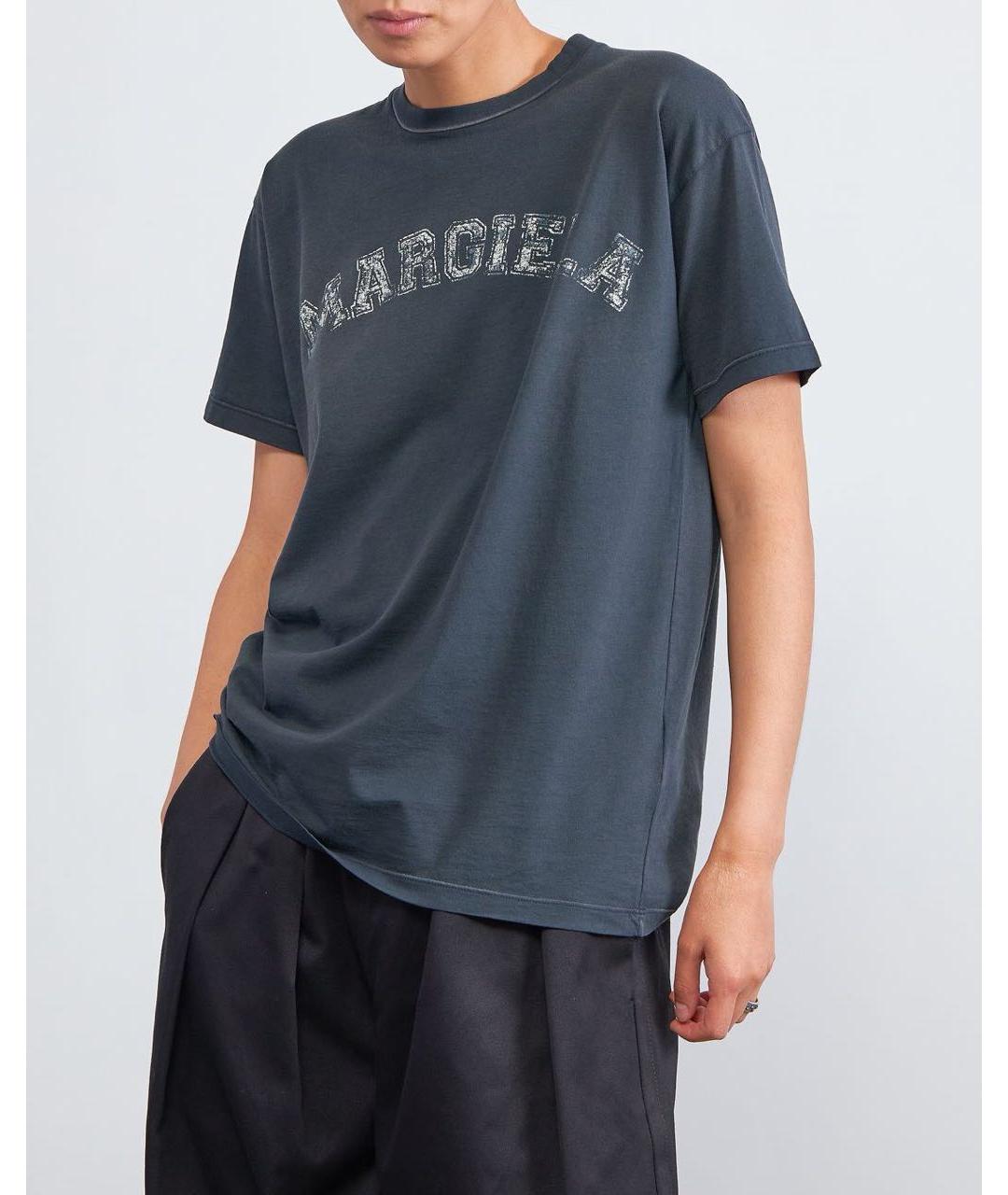 MAISON MARGIELA Темно-синяя хлопковая футболка, фото 2