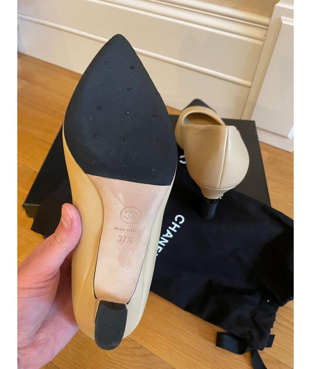 CHANEL Бежевые кожаные туфли, фото 4
