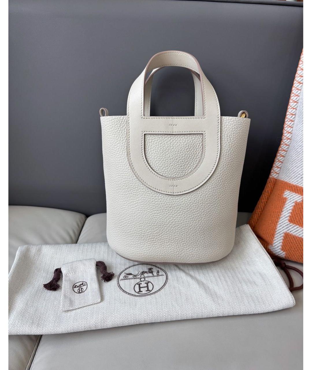 HERMES Белая кожаная сумка тоут, фото 2