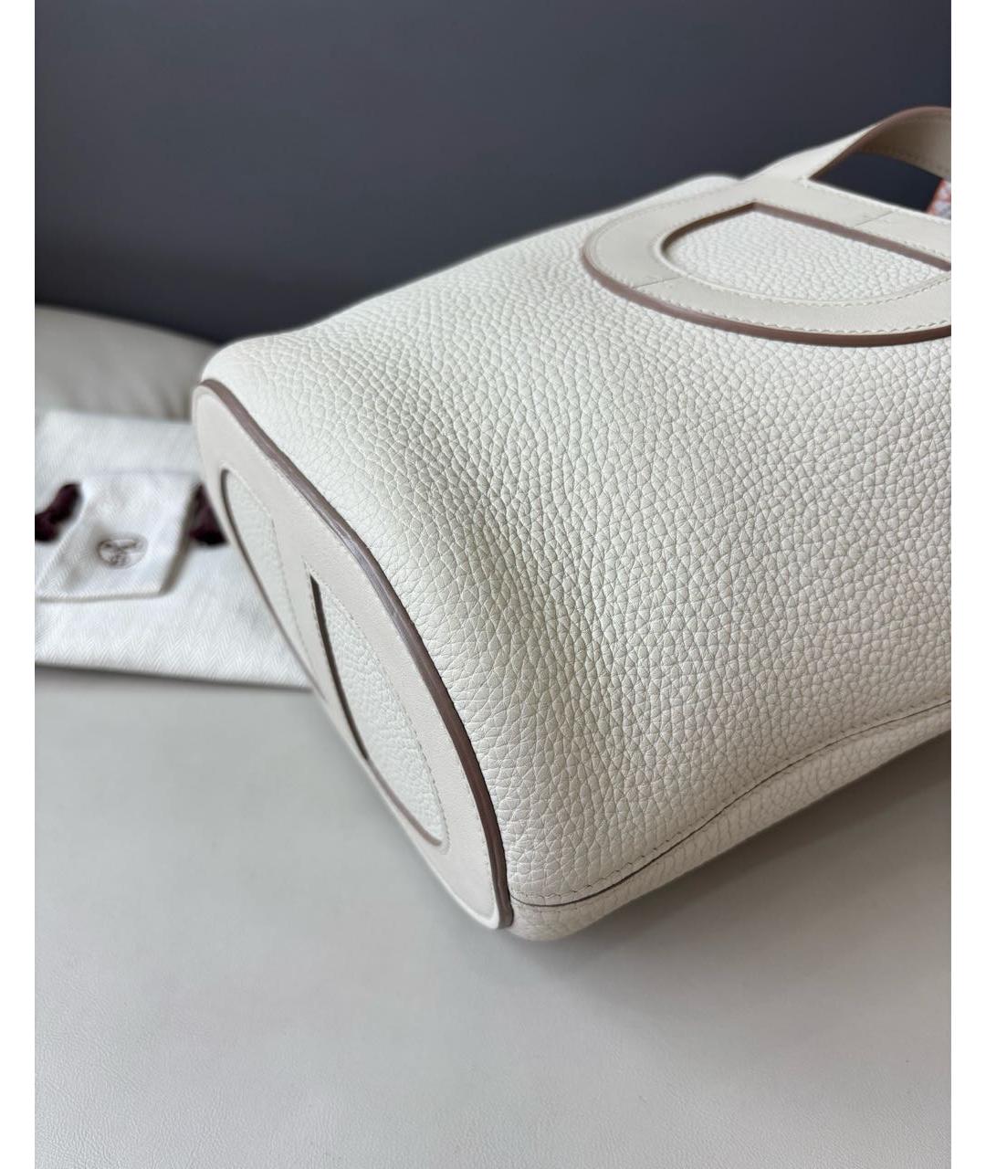 HERMES Белая кожаная сумка тоут, фото 7