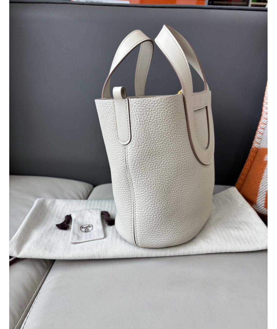 HERMES Белая кожаная сумка тоут, фото 3