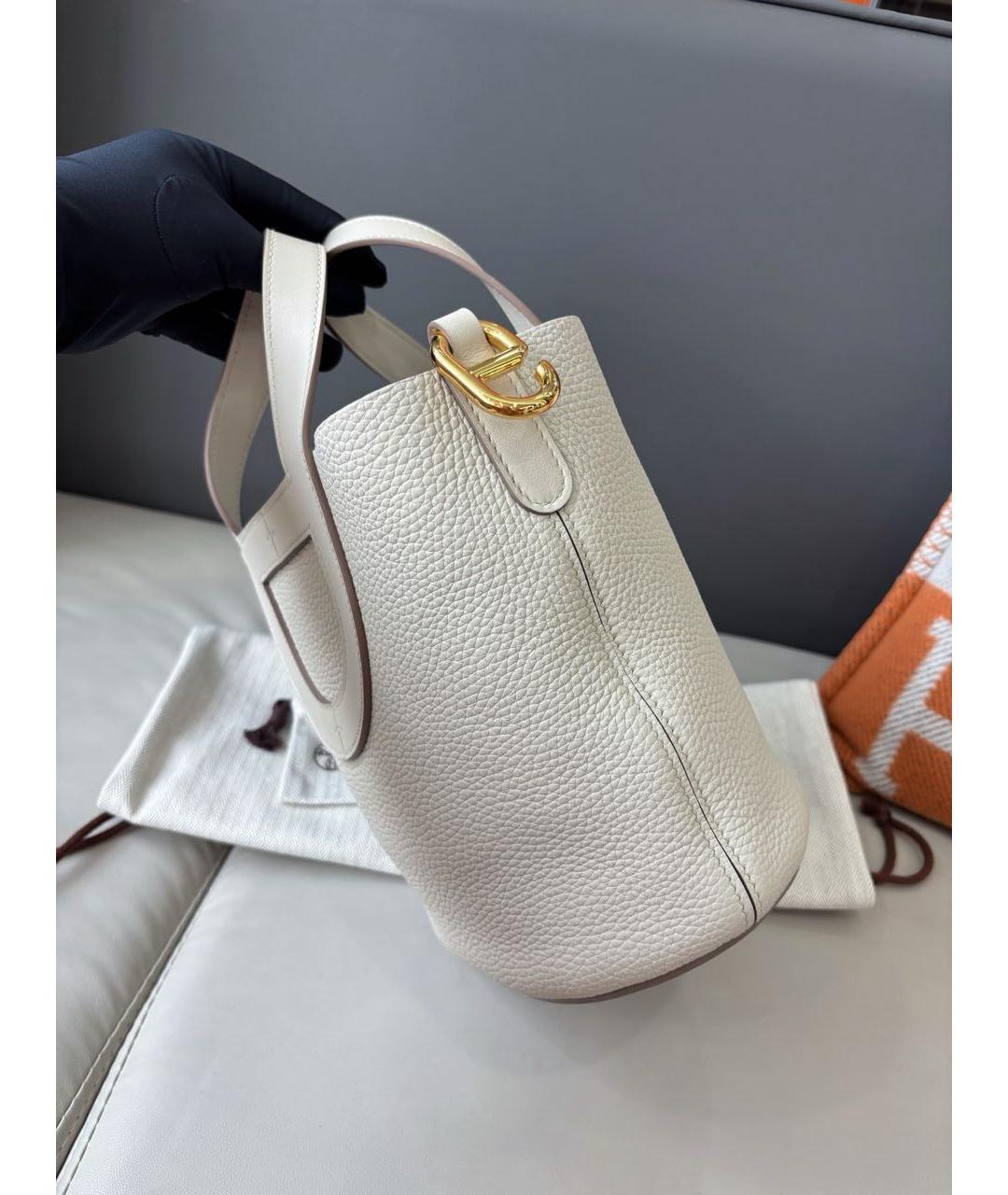 HERMES Белая кожаная сумка тоут, фото 4