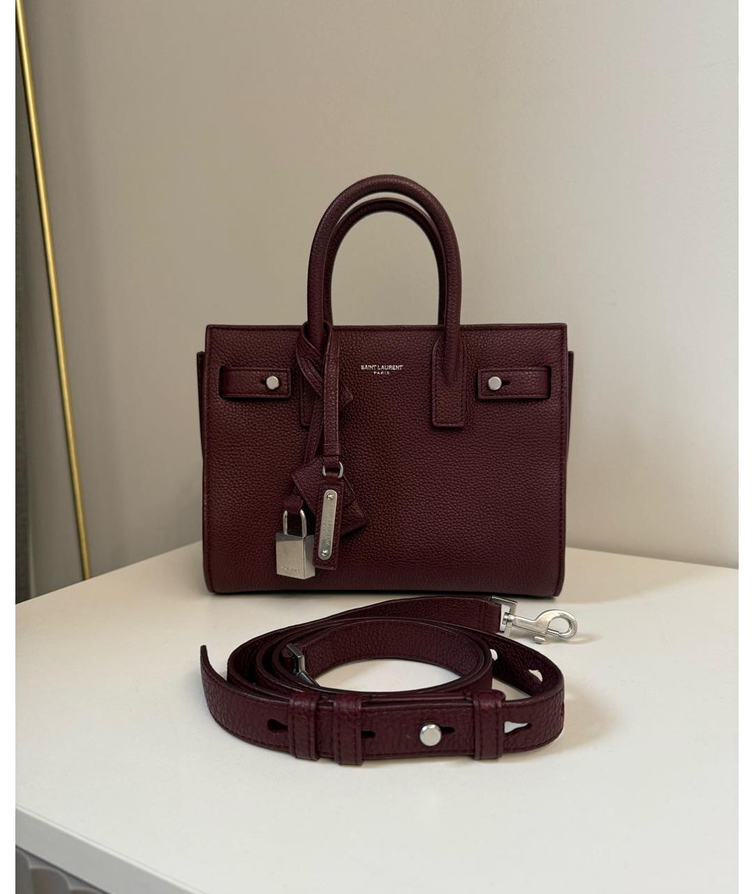 SAINT LAURENT Бордовая кожаная сумка с короткими ручками, фото 9