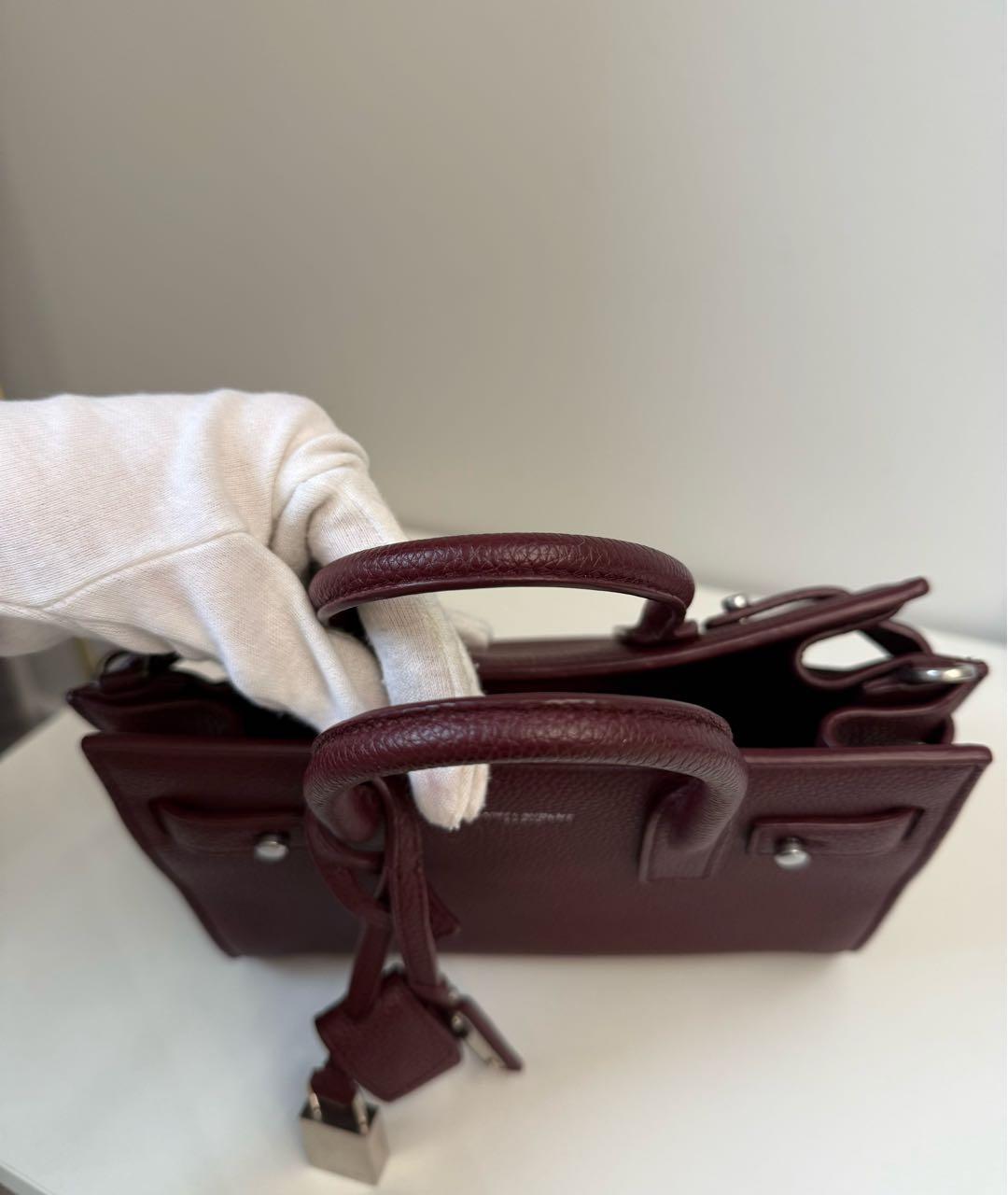 SAINT LAURENT Бордовая кожаная сумка с короткими ручками, фото 7