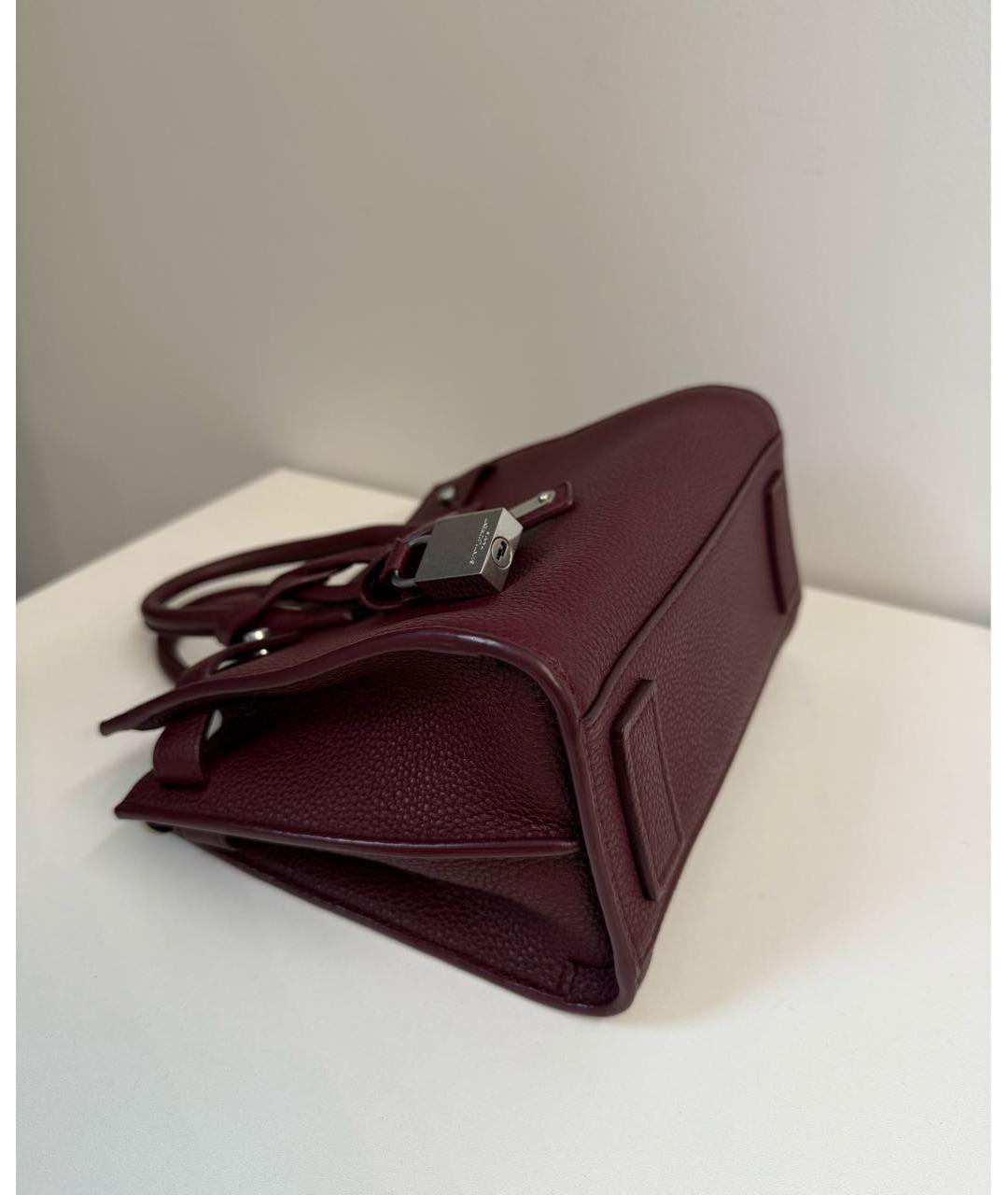 SAINT LAURENT Бордовая кожаная сумка с короткими ручками, фото 6