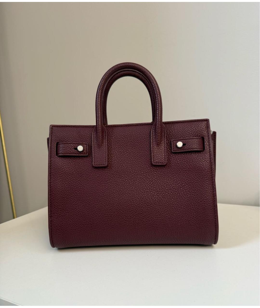 SAINT LAURENT Бордовая кожаная сумка с короткими ручками, фото 2