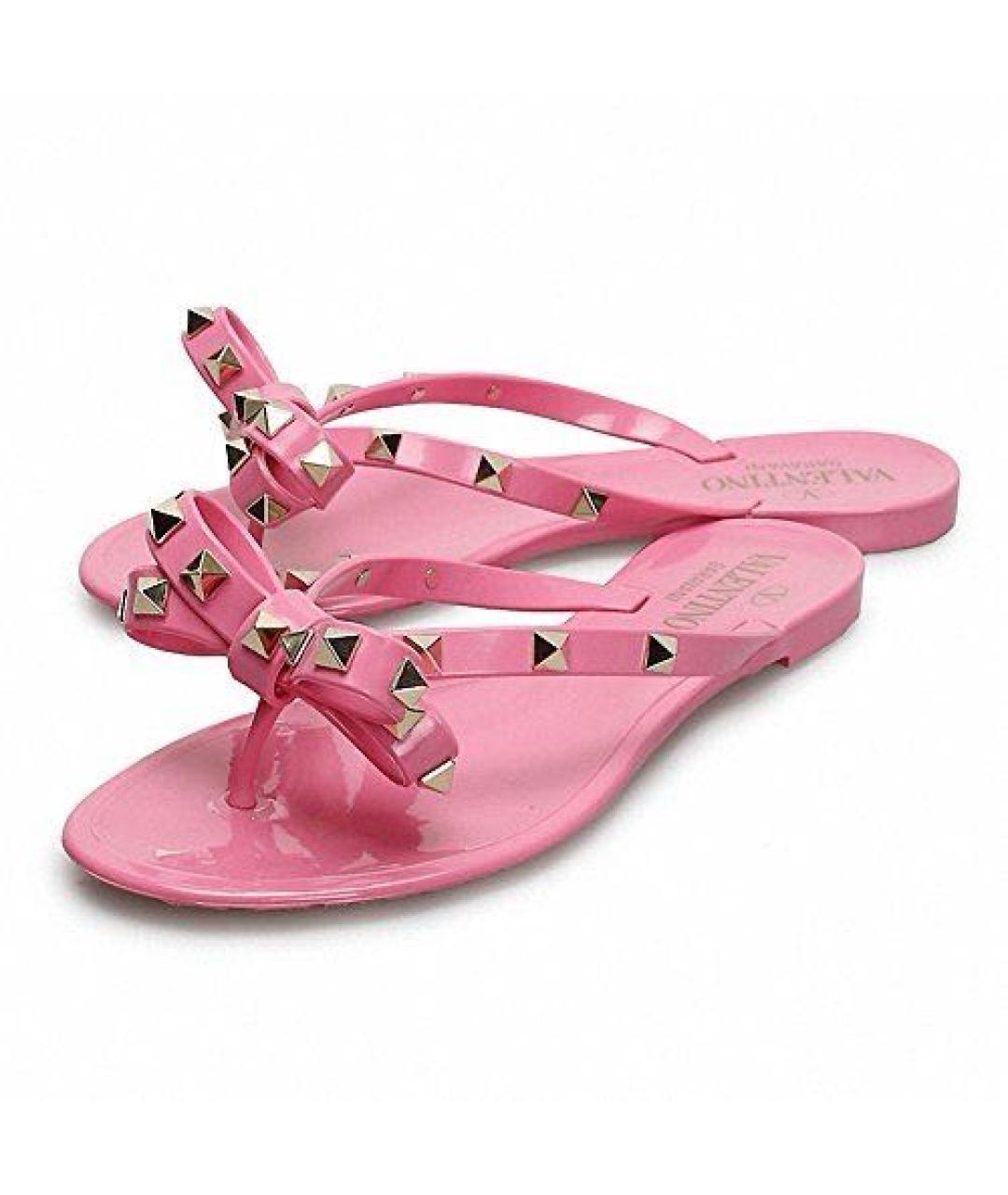 VALENTINO Розовые резиновые шлепанцы, фото 9