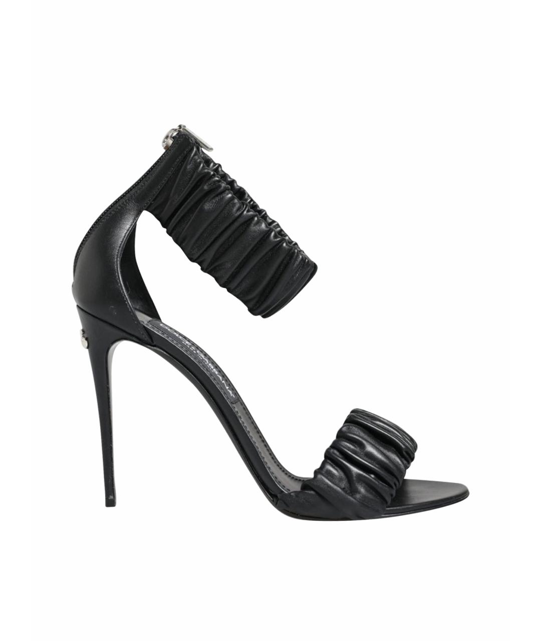DOLCE&GABBANA Черные кожаные босоножки, фото 1
