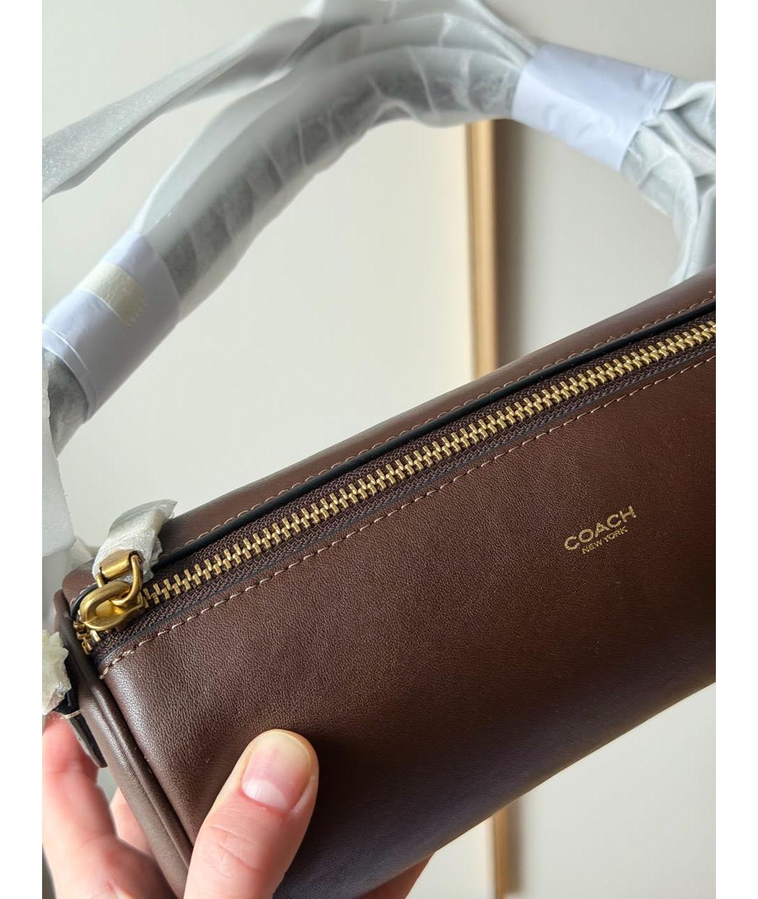 COACH Коричневая кожаная сумка через плечо, фото 2