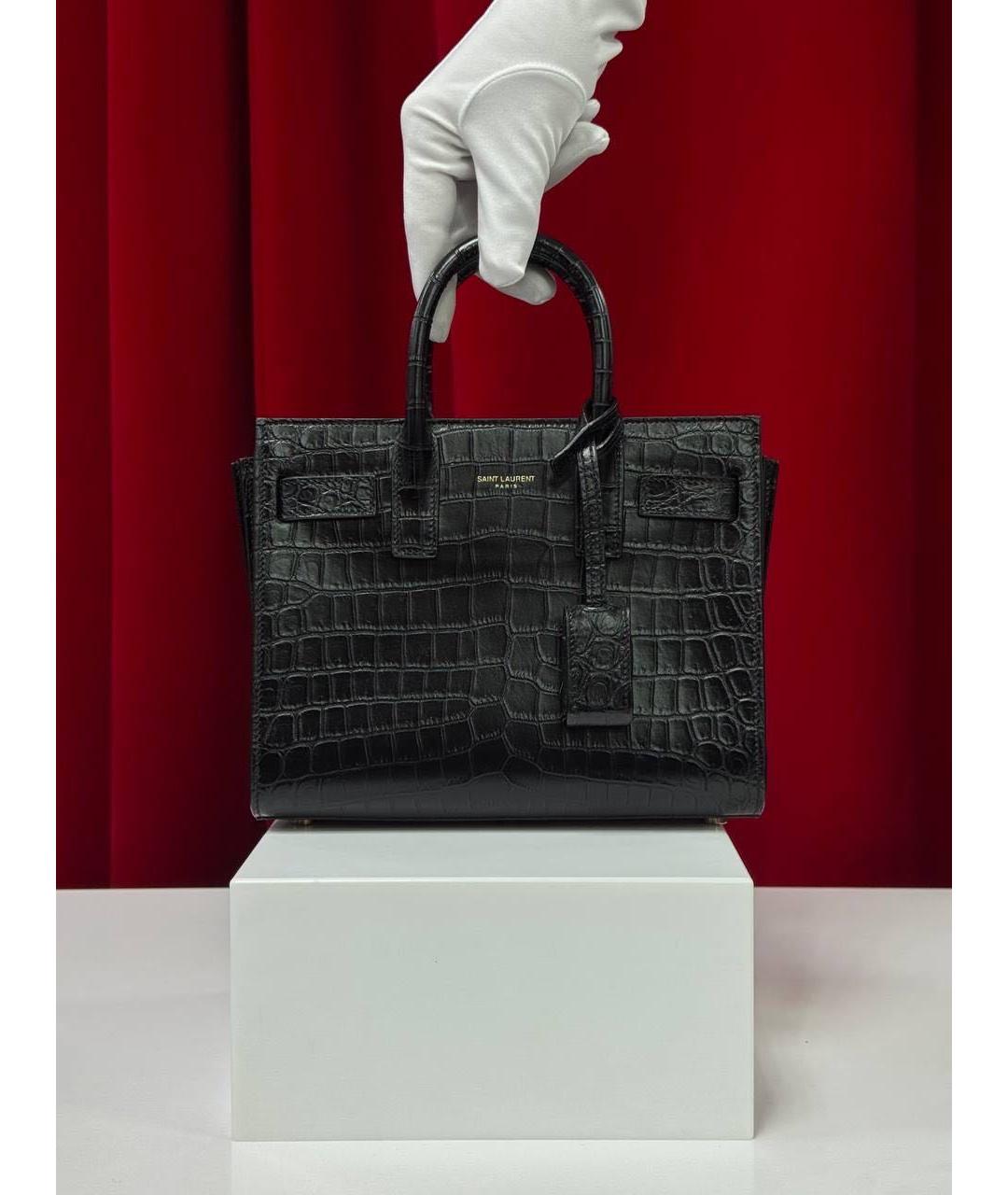 SAINT LAURENT Черная кожаная сумка с короткими ручками, фото 6