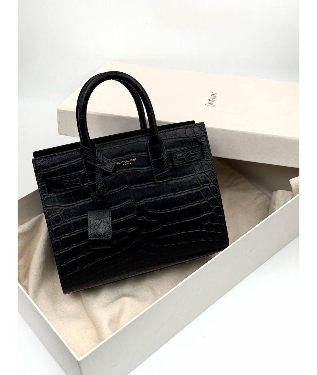 SAINT LAURENT Черная кожаная сумка с короткими ручками, фото 4