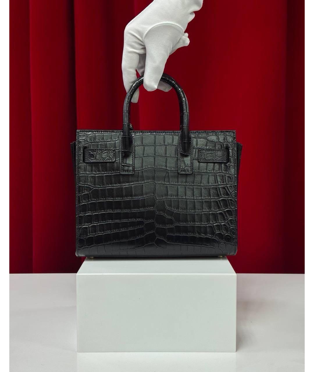 SAINT LAURENT Черная кожаная сумка с короткими ручками, фото 7