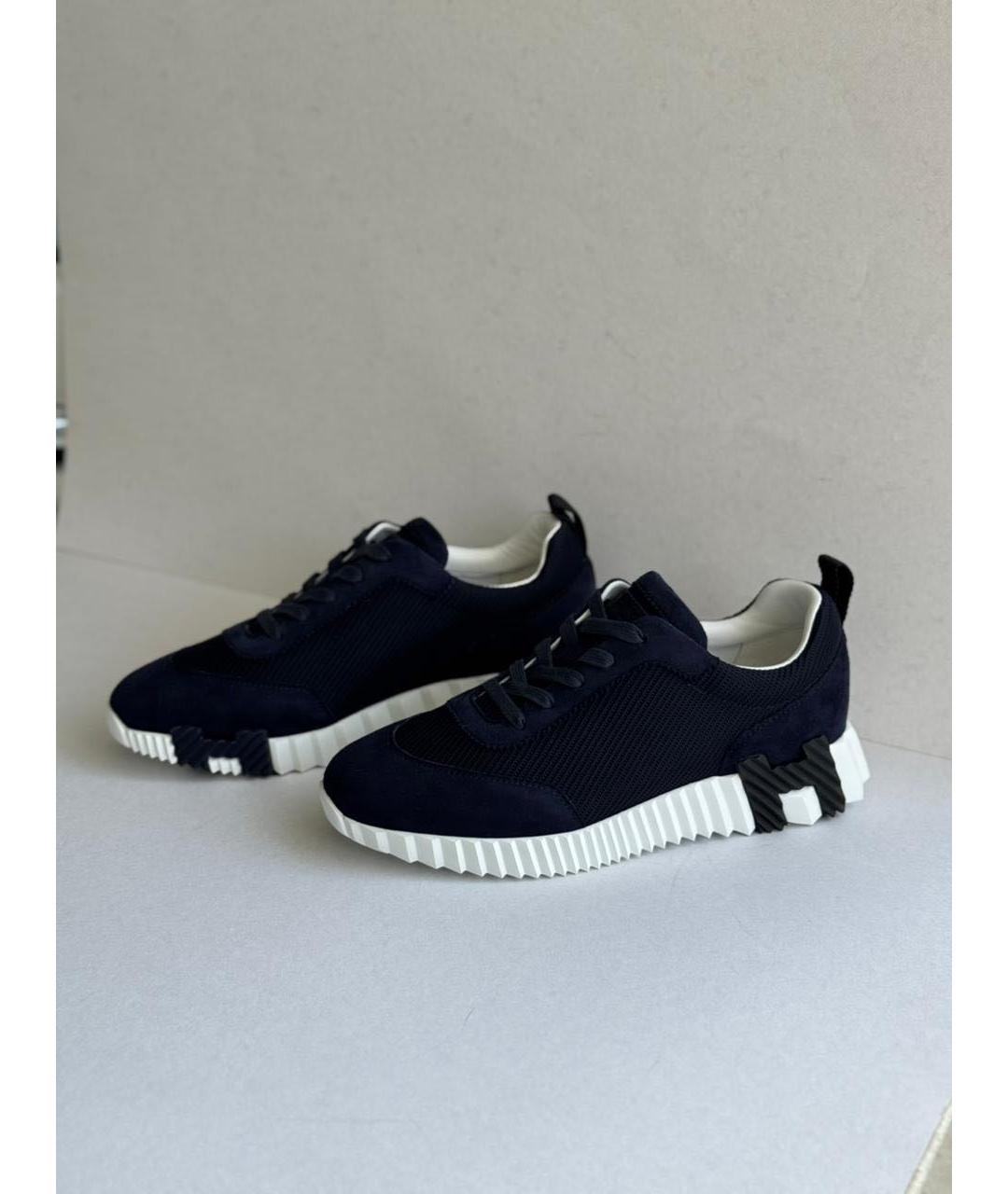 HERMES Темно-синие лодочки на низком каблуке, фото 7