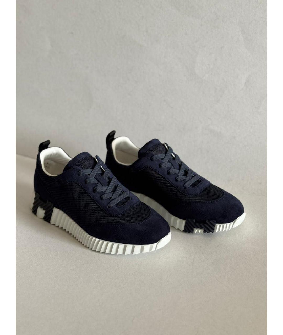 HERMES Темно-синие лодочки на низком каблуке, фото 2