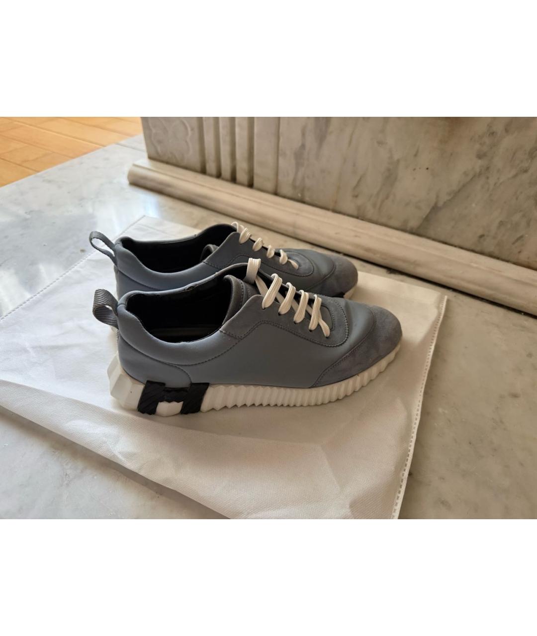 HERMES Голубые замшевые кроссовки, фото 3