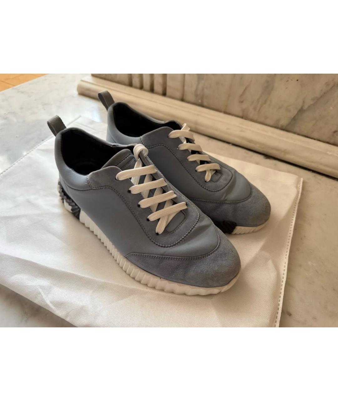 HERMES Голубые замшевые кроссовки, фото 4