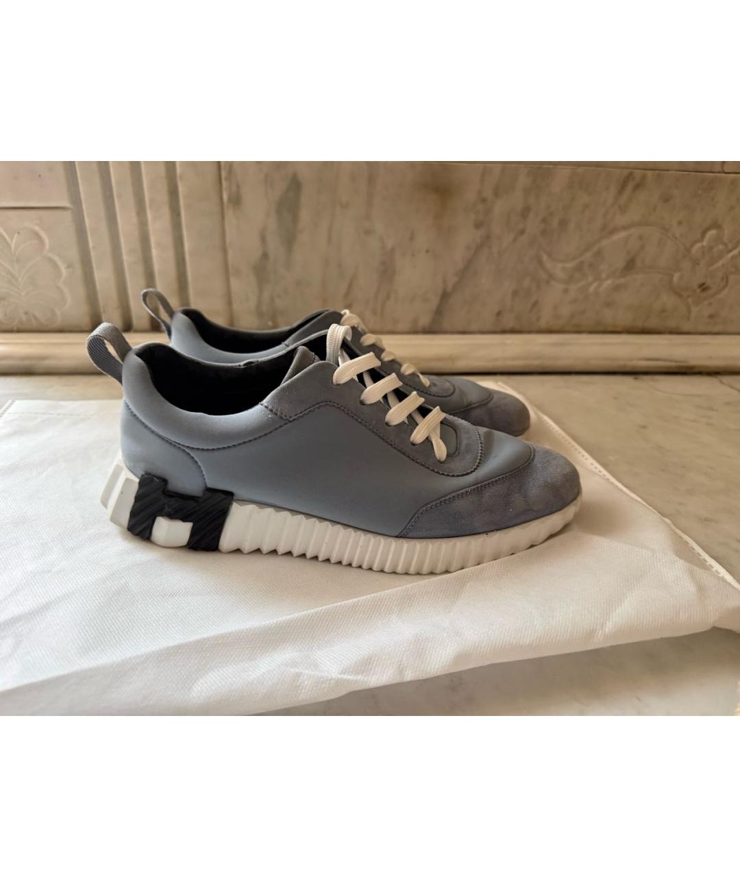 HERMES Голубые замшевые кроссовки, фото 6