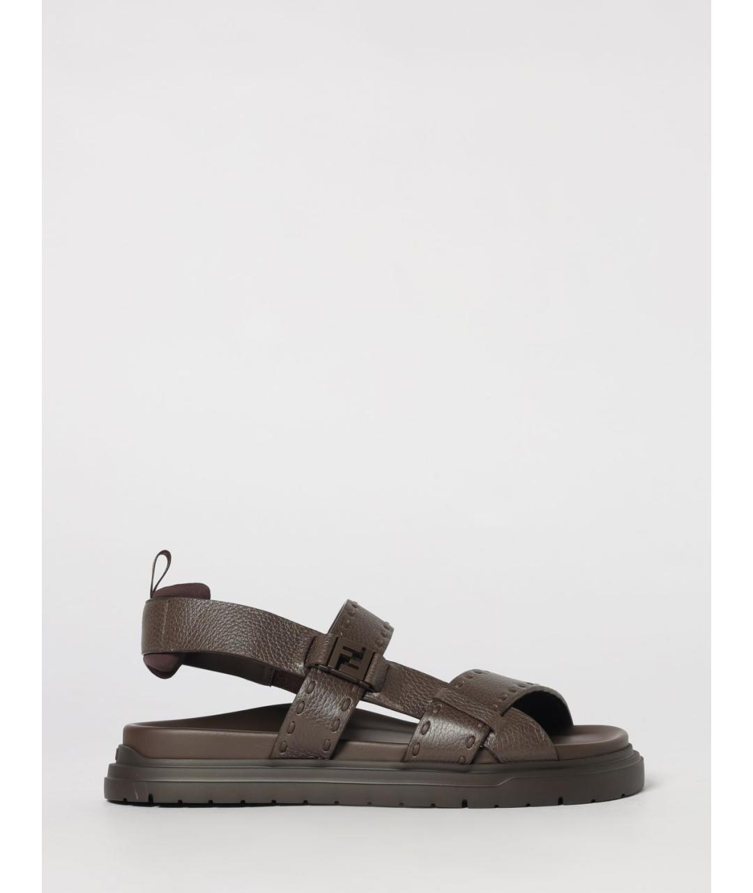 FENDI Коричневые кожаные сандалии, фото 5