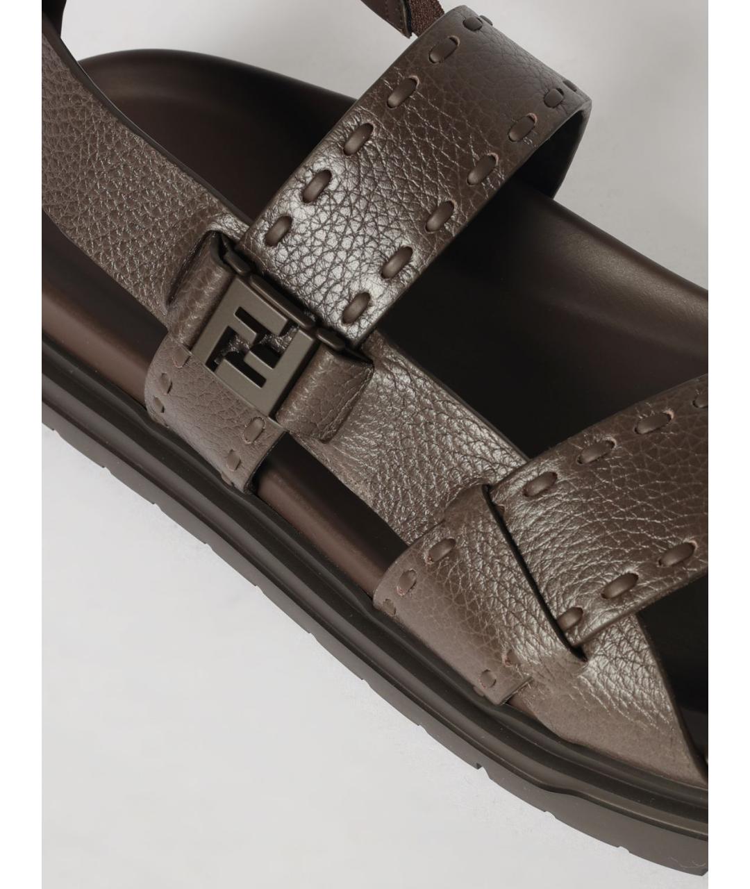 FENDI Коричневые кожаные сандалии, фото 4