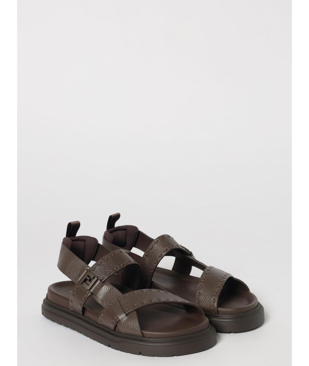 FENDI Коричневые кожаные сандалии, фото 2