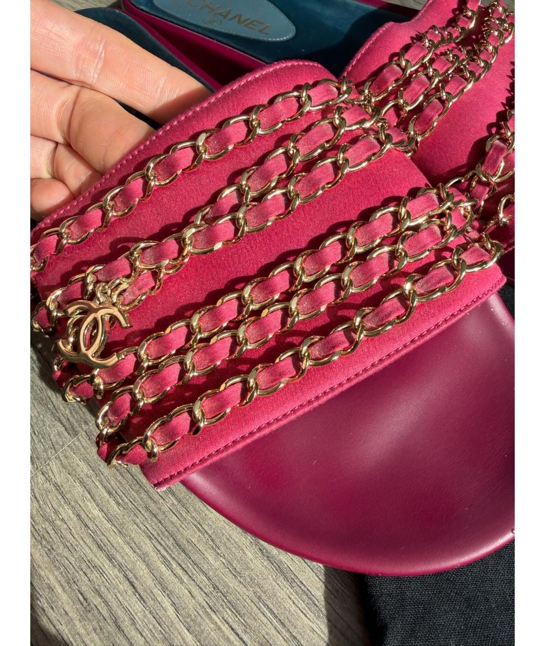 CHANEL Фуксия текстильные шлепанцы, фото 7