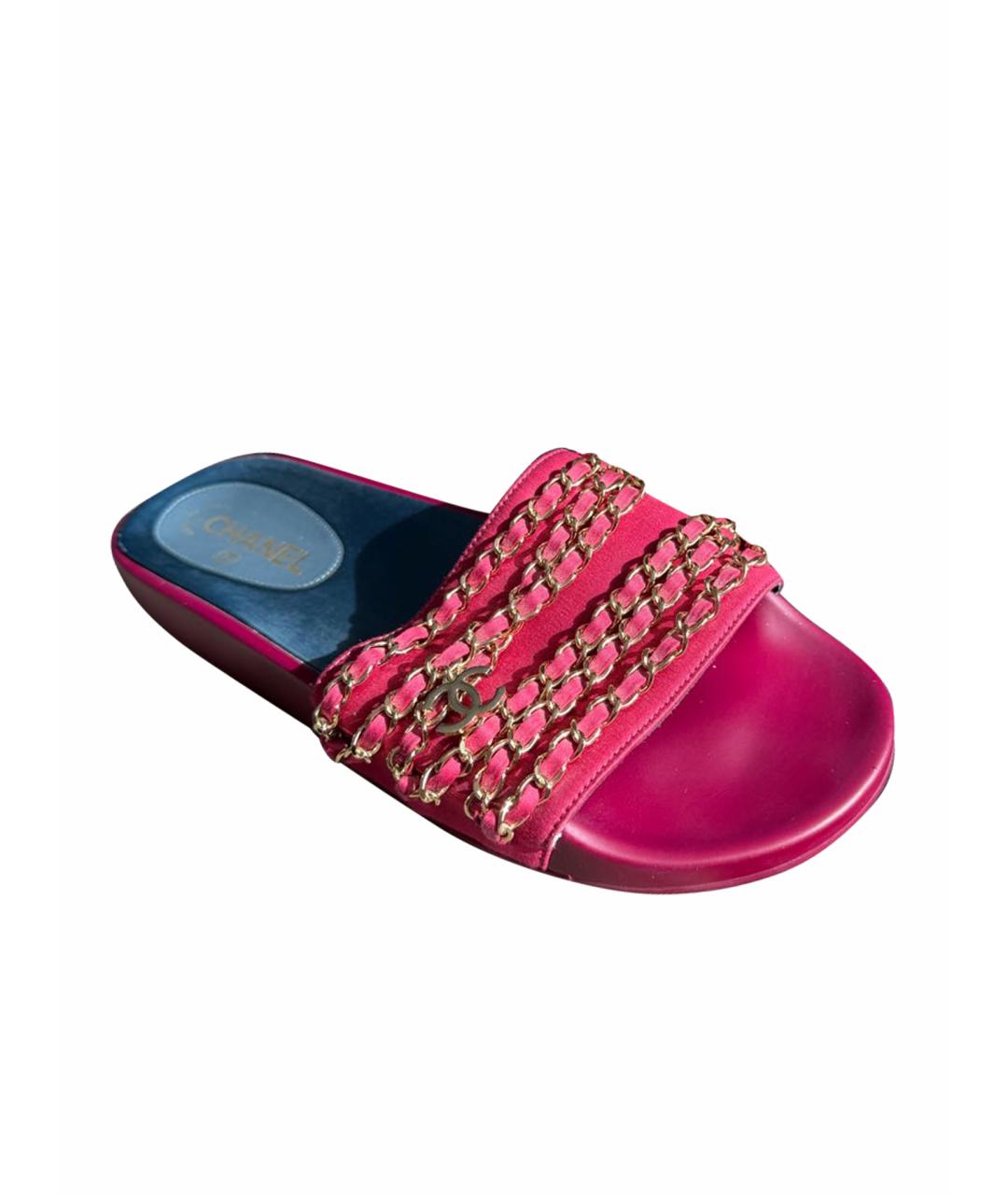 CHANEL Фуксия текстильные шлепанцы, фото 9