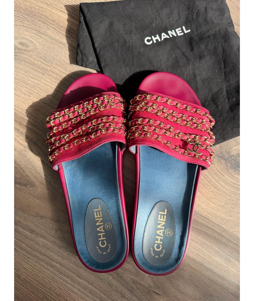 CHANEL Фуксия текстильные шлепанцы, фото 2