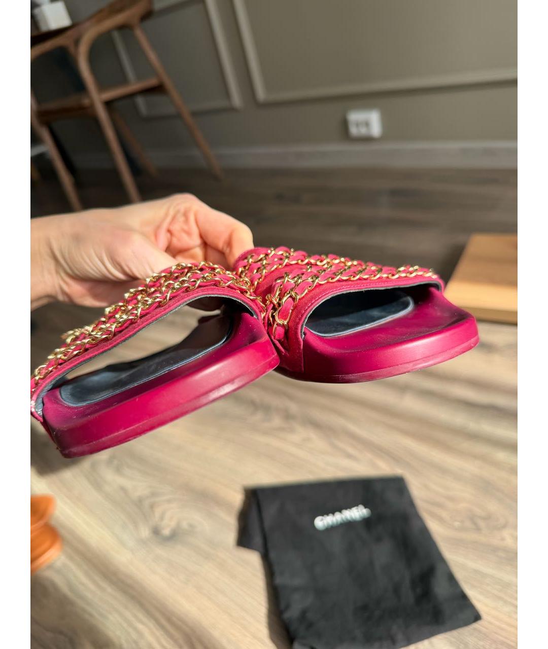 CHANEL Фуксия текстильные шлепанцы, фото 3