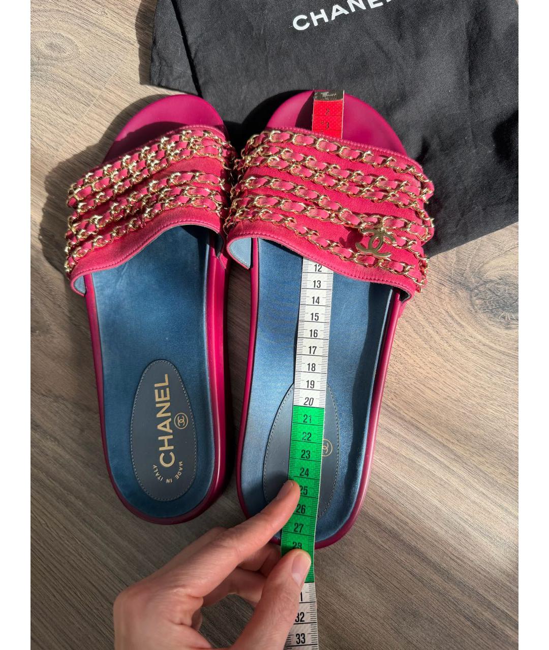 CHANEL Фуксия текстильные шлепанцы, фото 5