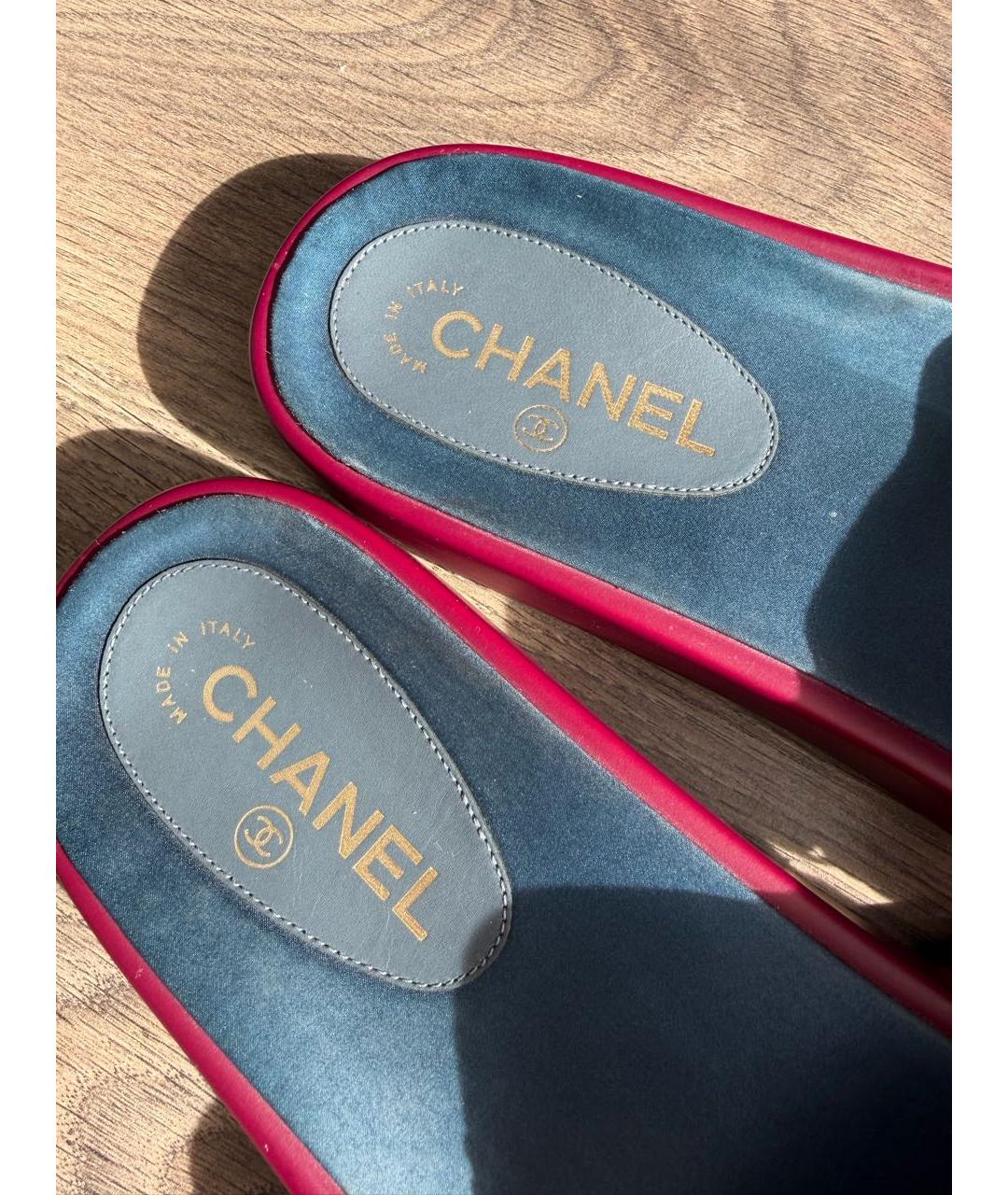 CHANEL Фуксия текстильные шлепанцы, фото 6